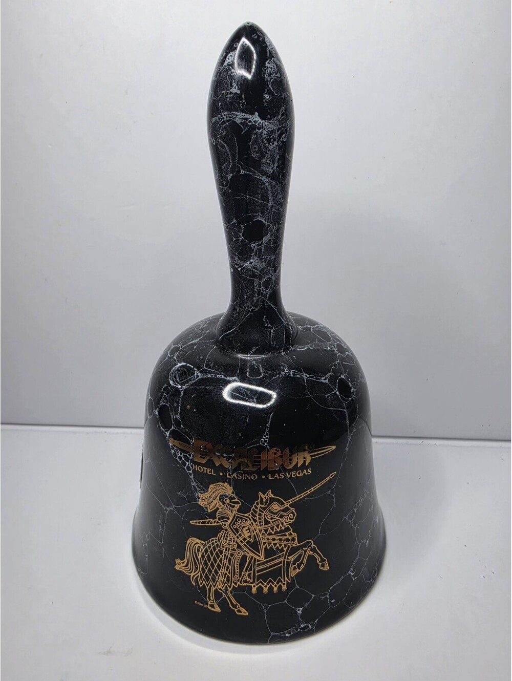 Vintage Excalibur Hotel Casino Las Vegas Souvenir Bell Black Marble Look Knight
